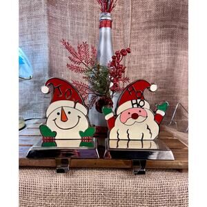 Set of 2 Santa HO HO HO Stocking Holder Hanger for Mantle 5.5" Tall Tin